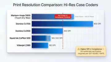 Hi-res inkjet case coder print resolution comparison across five FSMA-compliant printer brands