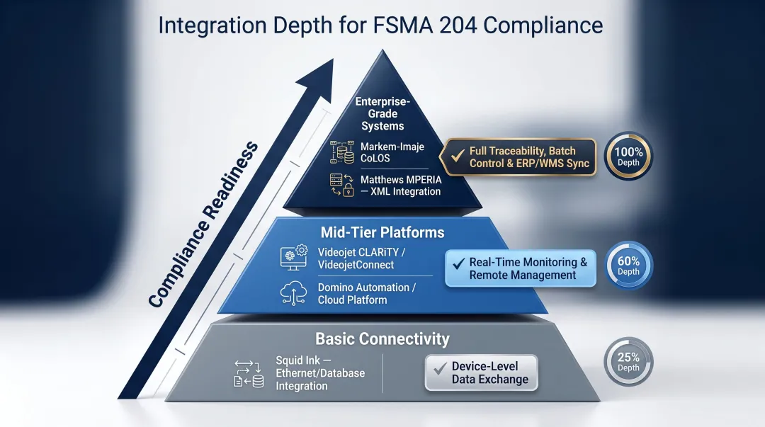 Three-tier ERP integration depth comparison for hi-res case coders FSMA 204 compliance