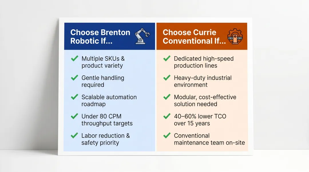 Brenton versus Currie palletizer decision guide choosing right system for your operation