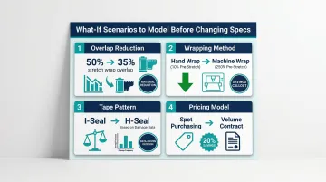 Four packaging cost what-if scenario optimization examples for stretch wrap and tape