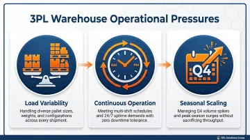 Three core 3PL pallet wrapping pressure categories infographic breakdown