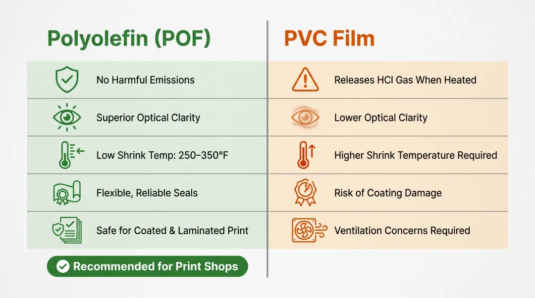 Polyolefin versus PVC shrink film safety and performance comparison for print shops