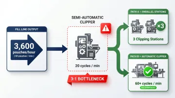 Frozen meal line throughput bottleneck scenario comparing fill rate to clipper capacity