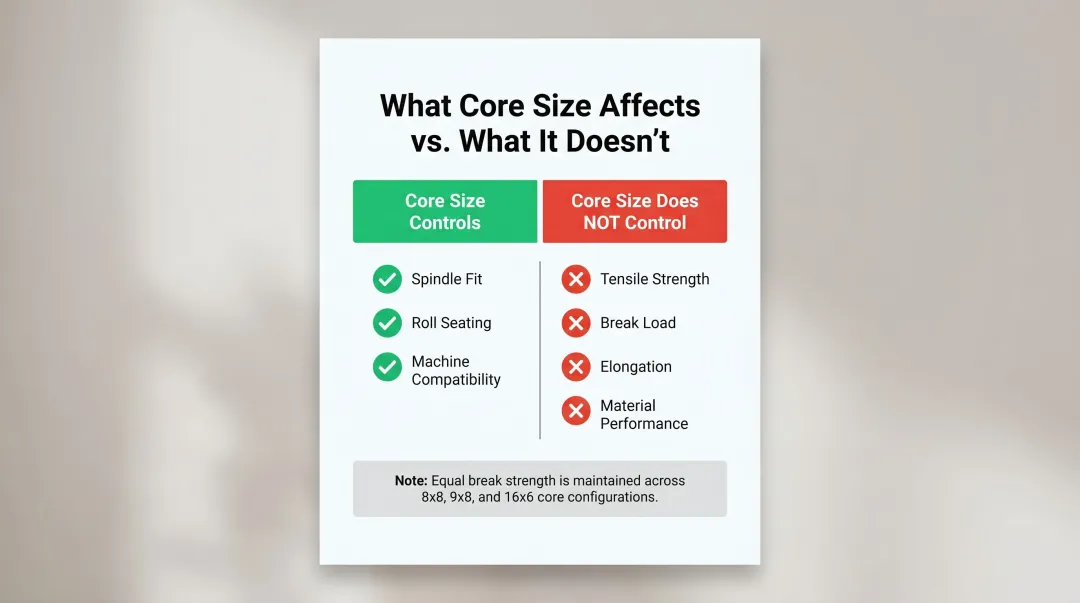 Strapping core size versus strap performance factors side-by-side comparison infographic