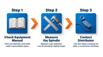 Three-step process for identifying correct strapping core size for equipment