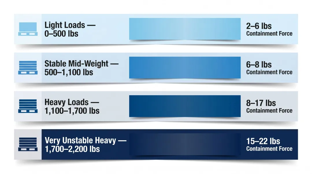 Containment force requirements by pallet load weight four-tier reference chart