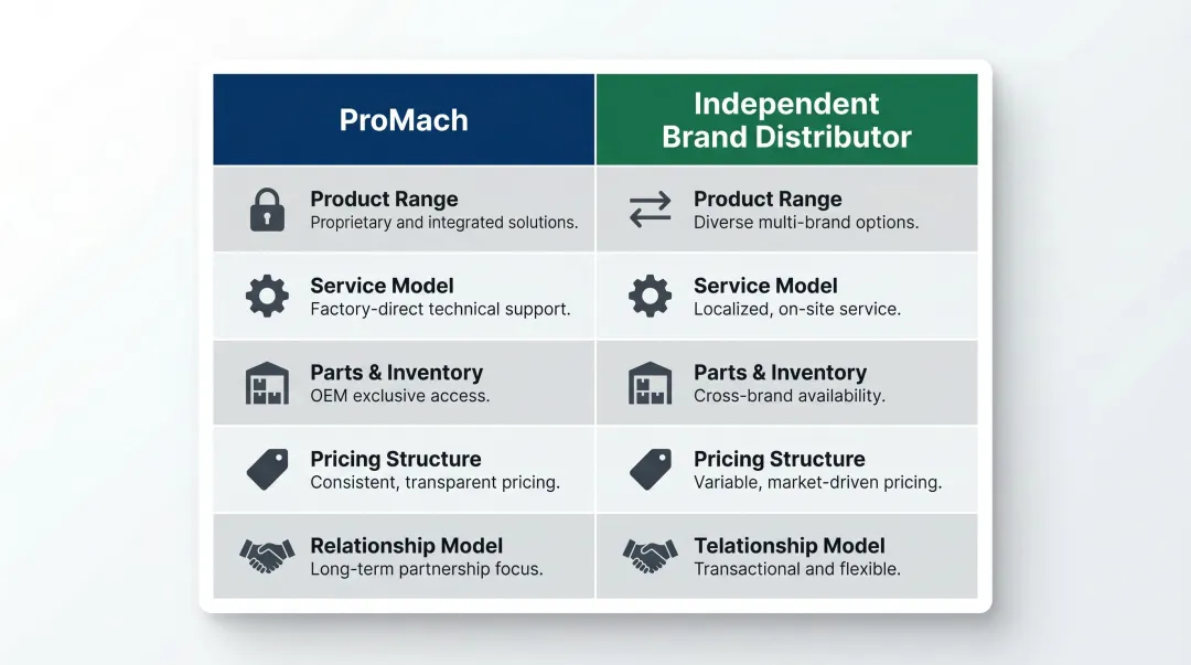 ProMach versus independent brand distributor side-by-side comparison infographic