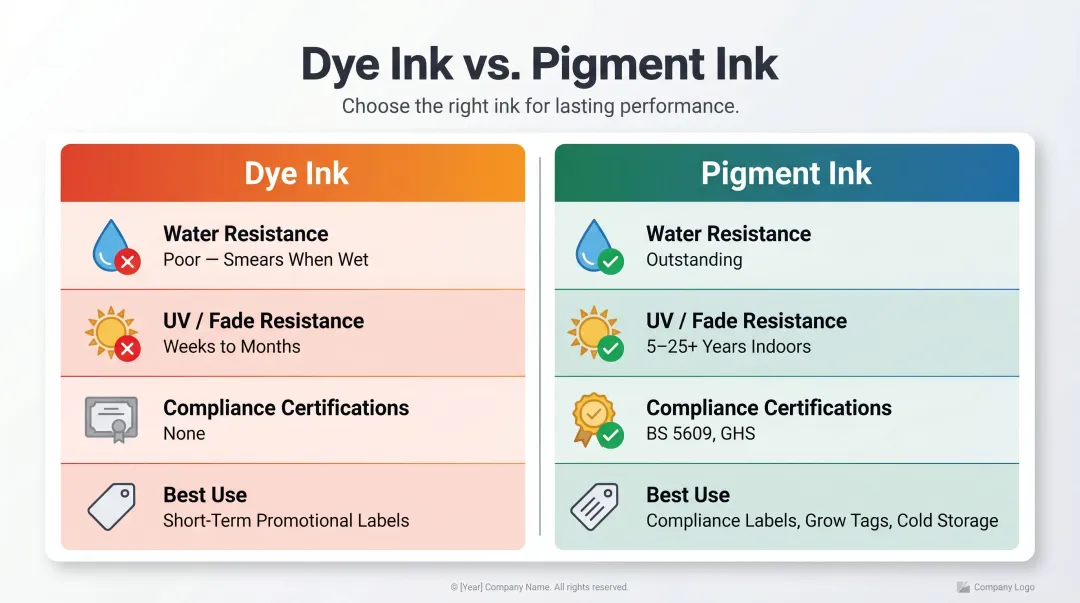 Dye ink versus pigment ink durability comparison for cannabis compliance labels