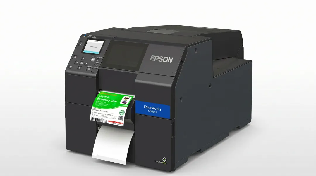 Epson ColorWorks CW-C6000A color label printer printing cannabis compliance labels