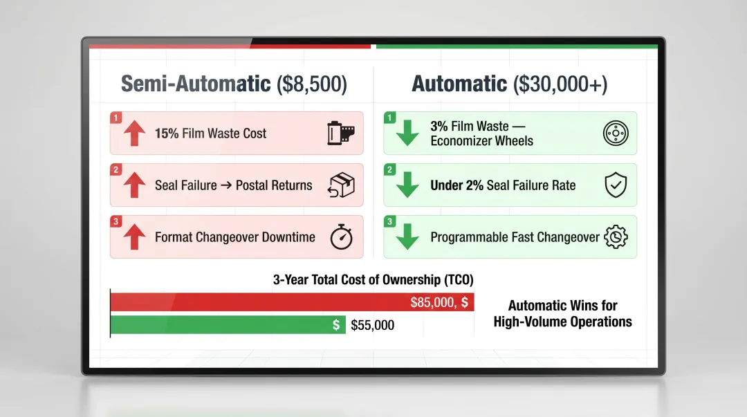 Magazine L-clip machine total cost of ownership versus purchase price comparison infographic