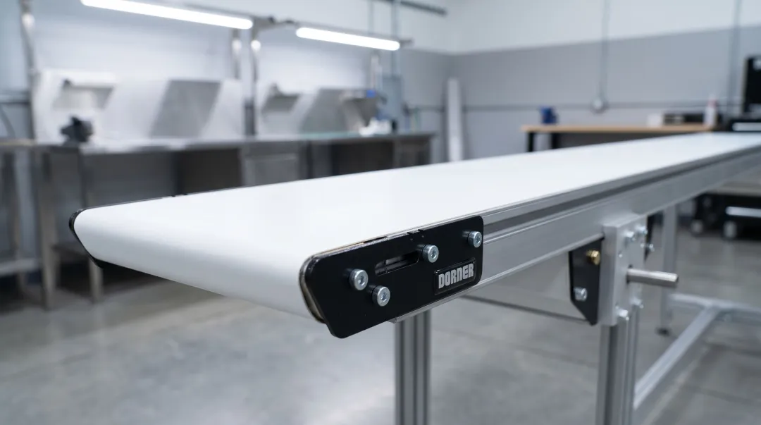Precision low-profile belt conveyor system for finished part inspection line