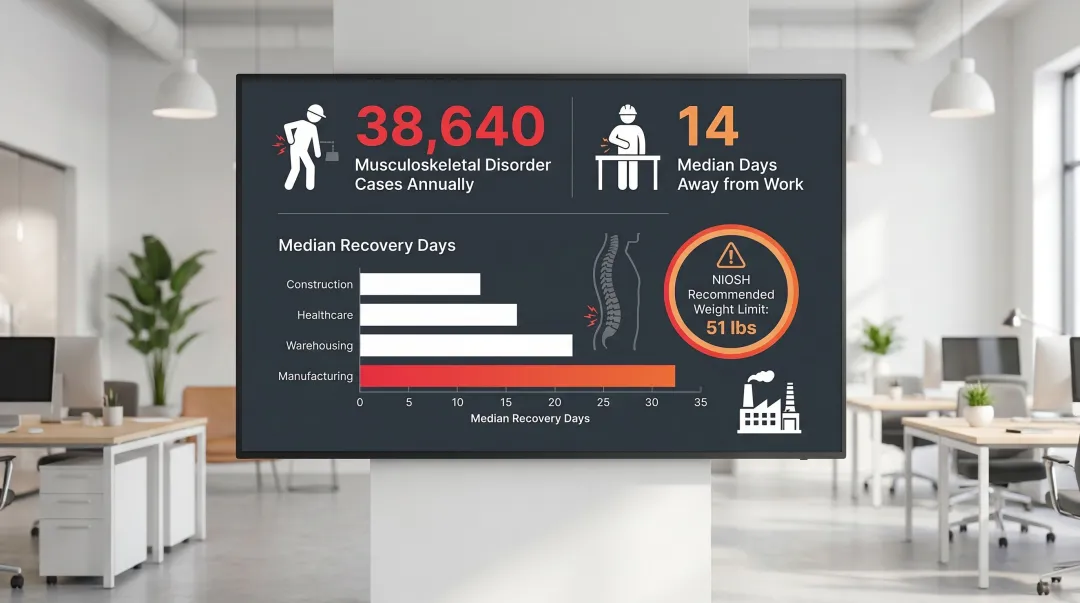 Manufacturing worker musculoskeletal injury statistics days away from work infographic