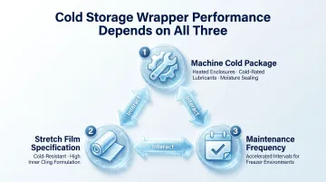 Three cold storage pallet wrapper performance variables machine film and maintenance triangle