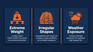 Three lumber yard pallet wrapping challenges weight shape and weather exposure
