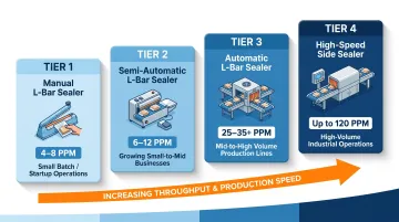 Shrink wrap machine speed tiers comparison from manual to high-speed side sealer