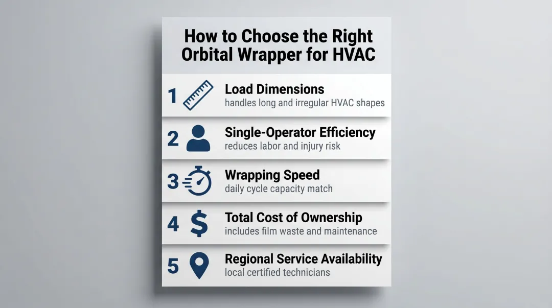 5-criteria orbital wrapper selection framework for HVAC contractors infographic