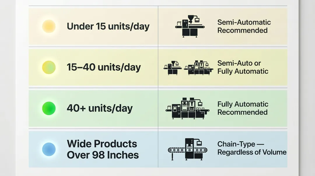 Orbital wrapper configuration decision guide by daily volume and product width