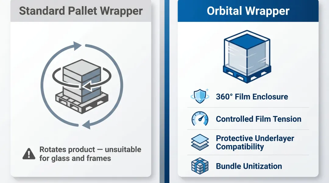 Orbital wrapper versus standard pallet wrapper four-key protection benefits comparison