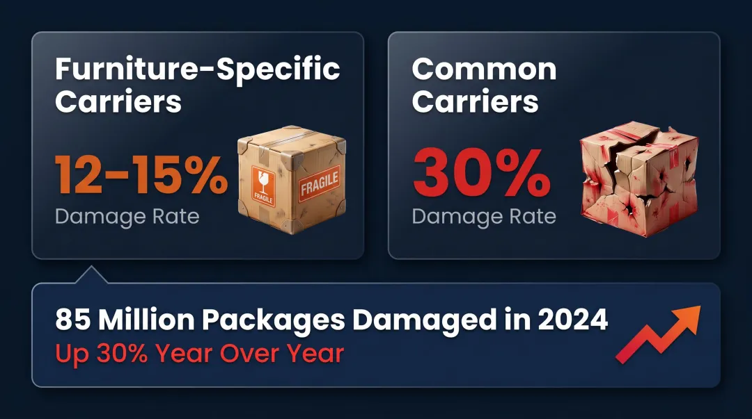 Furniture shipping damage rates comparison orbital versus common carriers 2024 statistics