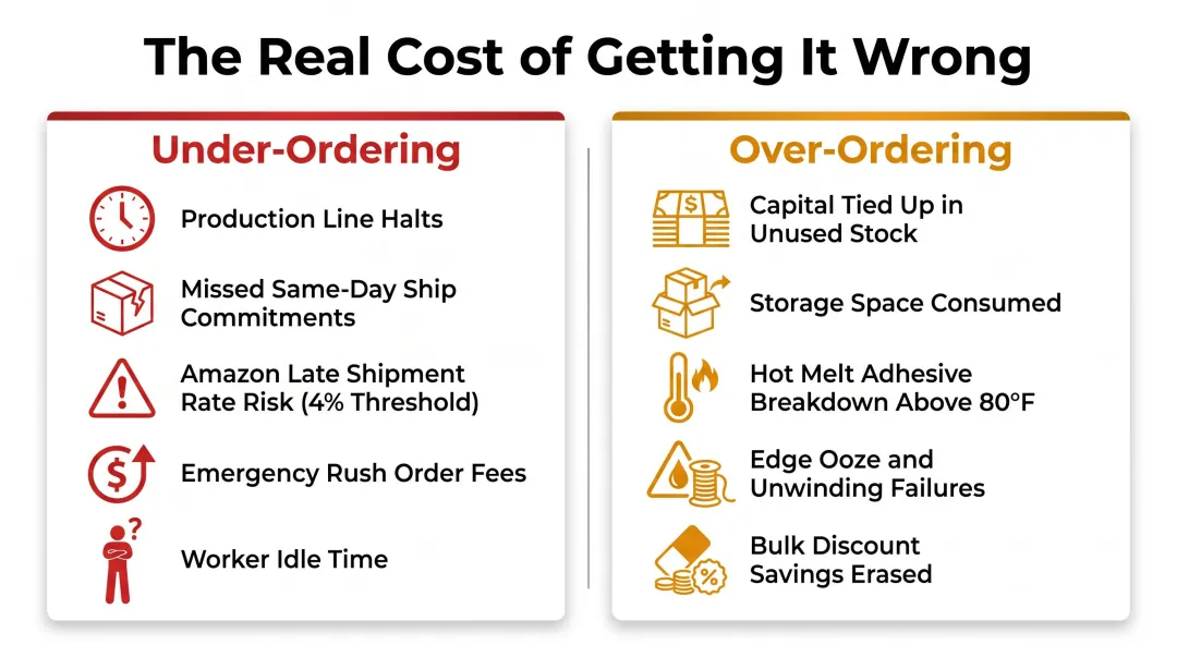 Under-ordering versus over-ordering carton tape operational consequences side-by-side