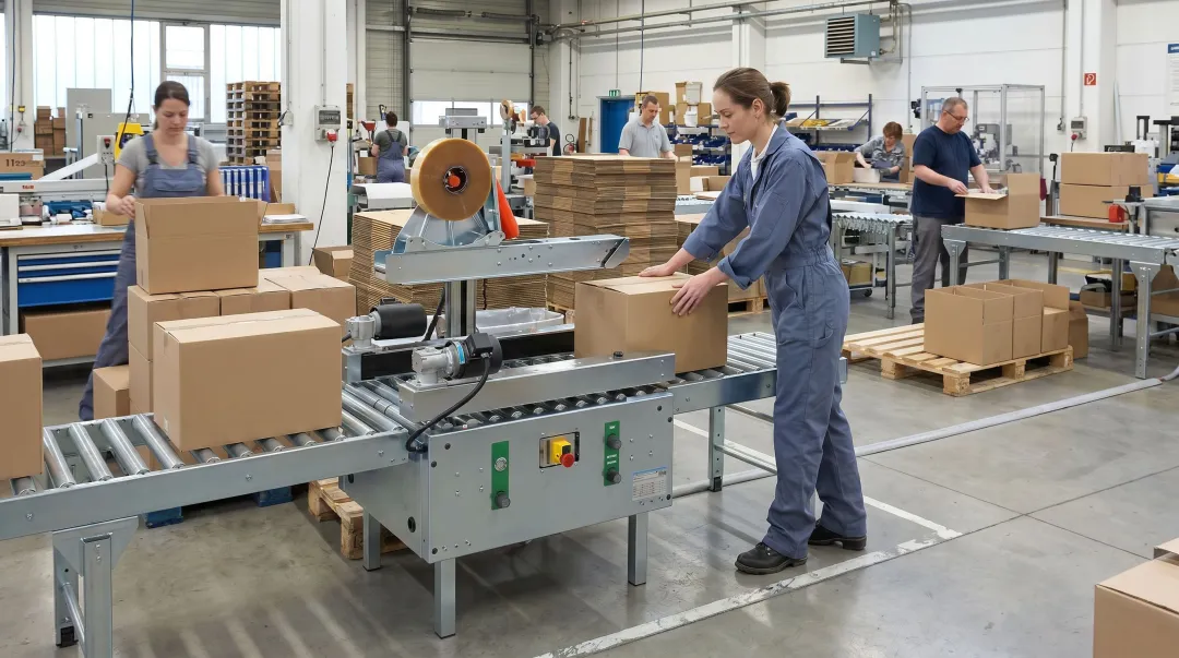 SOCO System case sealer product lineup showing T-55 and T-602 models on packaging line