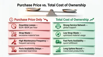 Total cost of ownership versus purchase price comparison for corrugated strapping machines