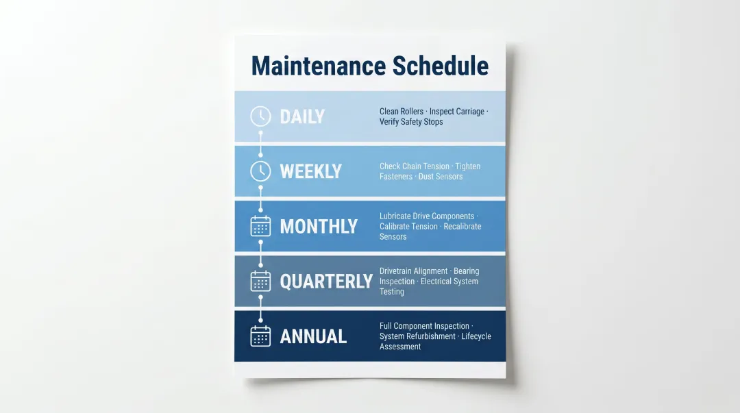 Stretch wrapper maintenance schedule five-tier timeline from daily to annual service tasks