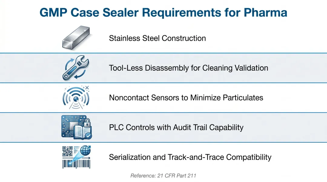 Five GMP case sealer compliance requirements for pharmaceutical manufacturing environments