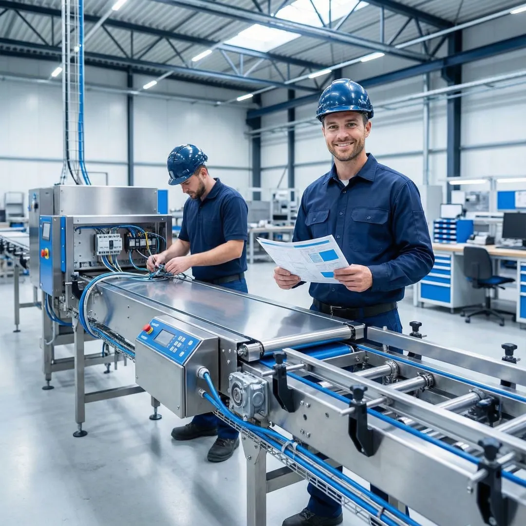 Step-by-step conveyor system installation process in manufacturing facility