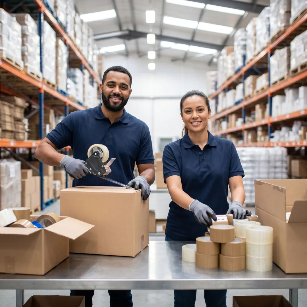 Warehouse team preparing bulk carton sealing tape orders
