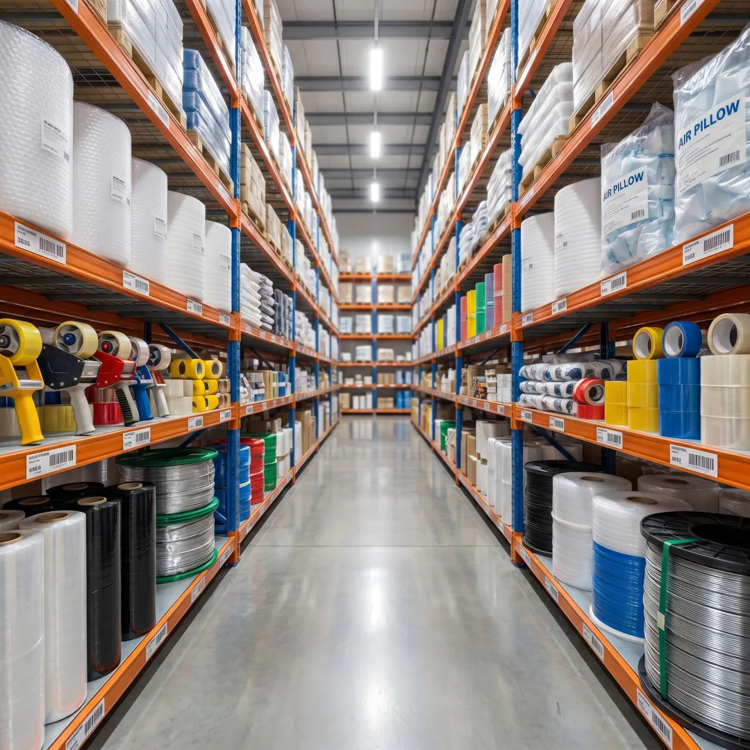 Industrial packaging supplies in a Midwest warehouse