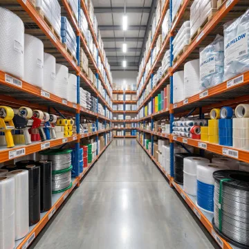 Industrial packaging supplies in a Midwest warehouse
