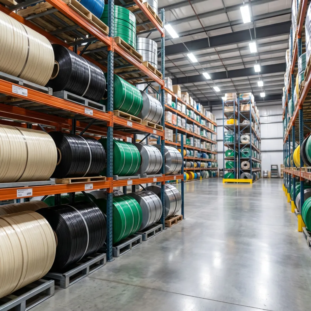 Warehouse stock of industrial strapping rolls