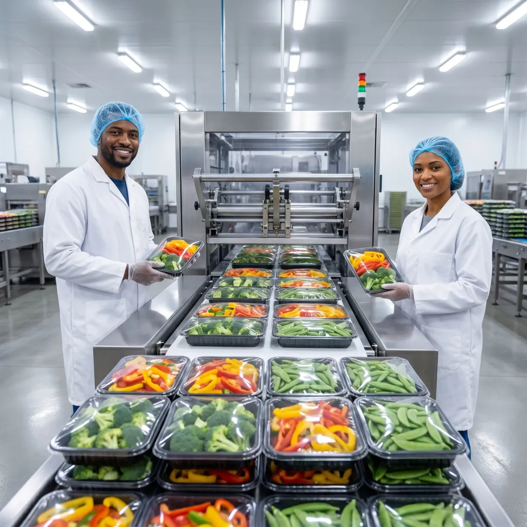 Produce packaging line using anti-fog shrink film