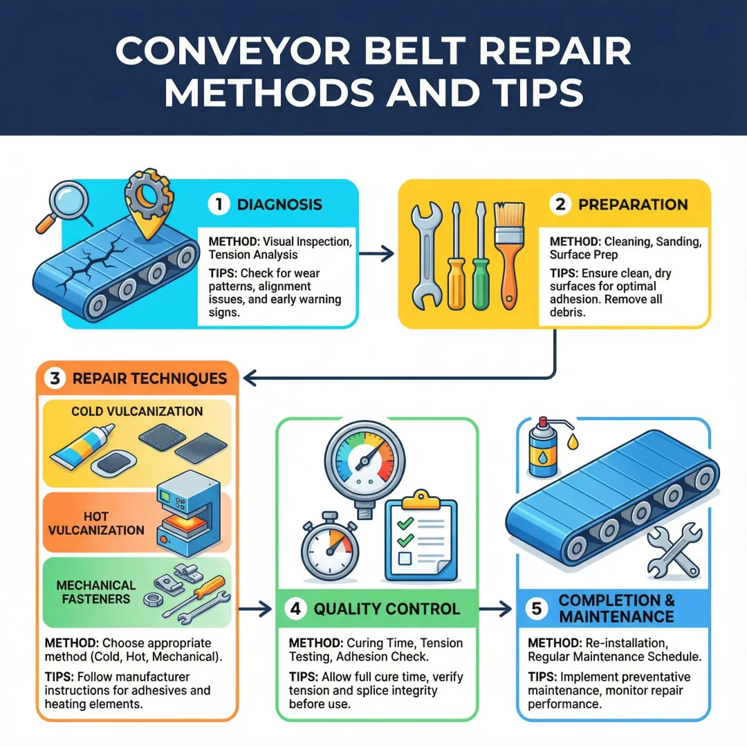 Step-by-step stretch wrap machine repair process illustration