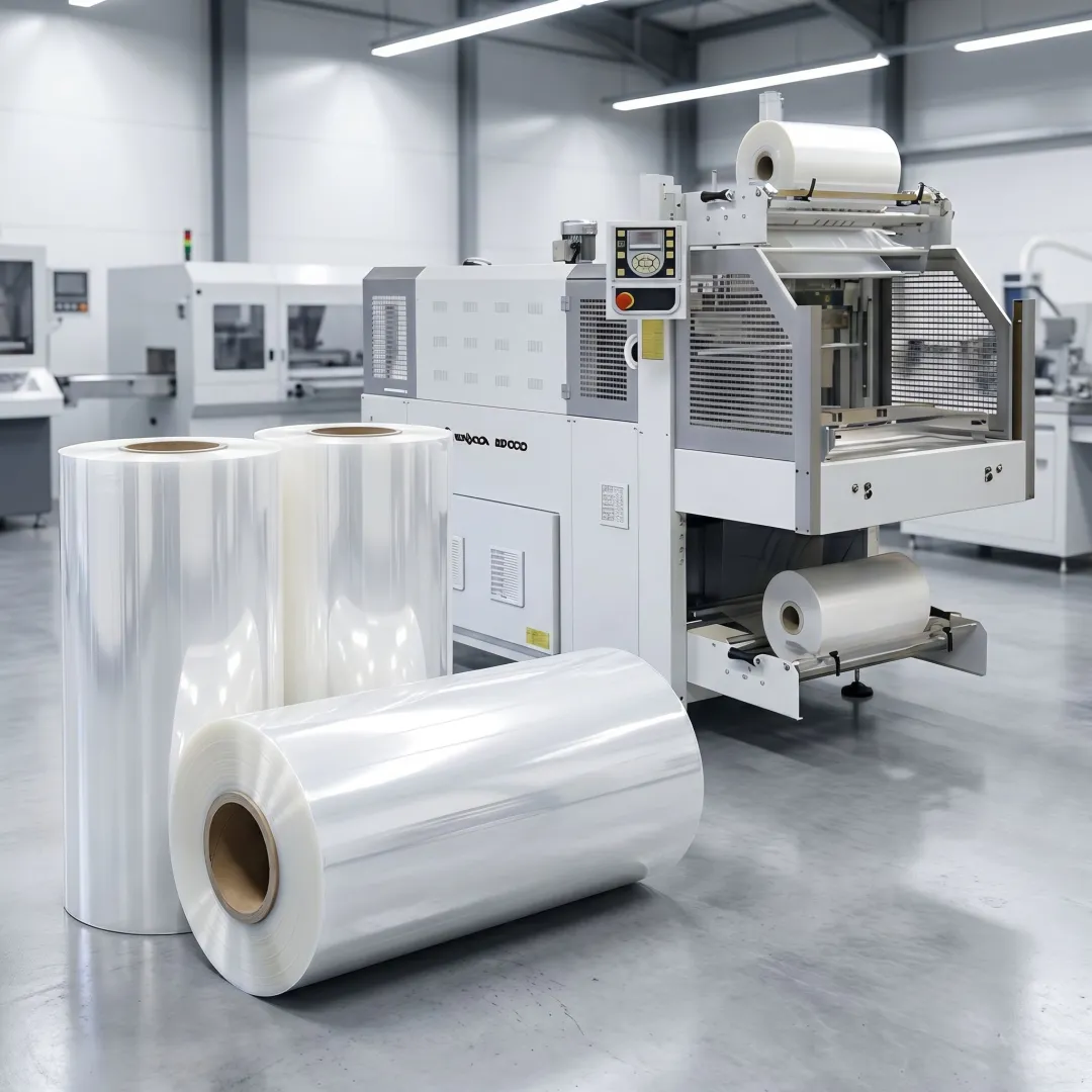 Polyolefin shrink film prepared for industrial packaging use