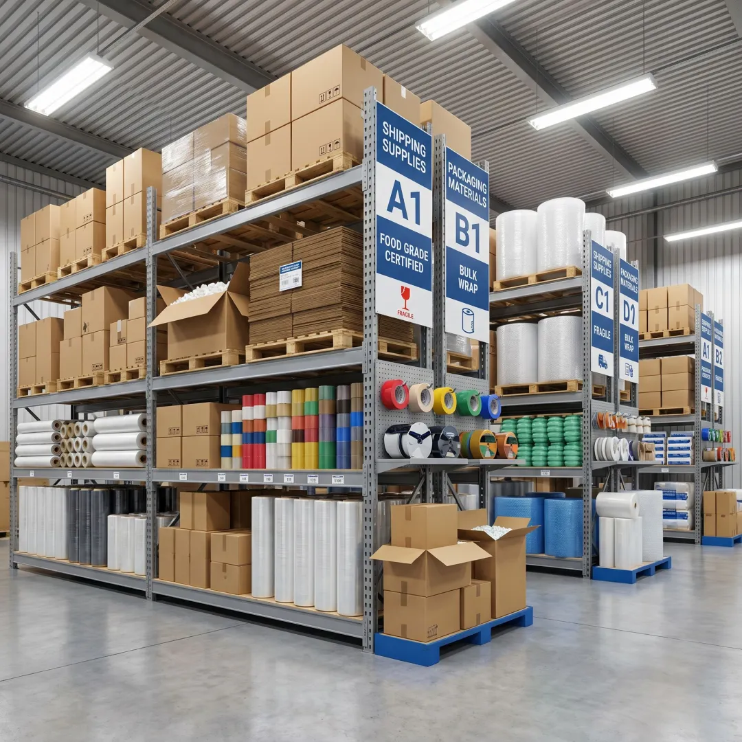 Wholesale food-grade packaging supplies in warehouse