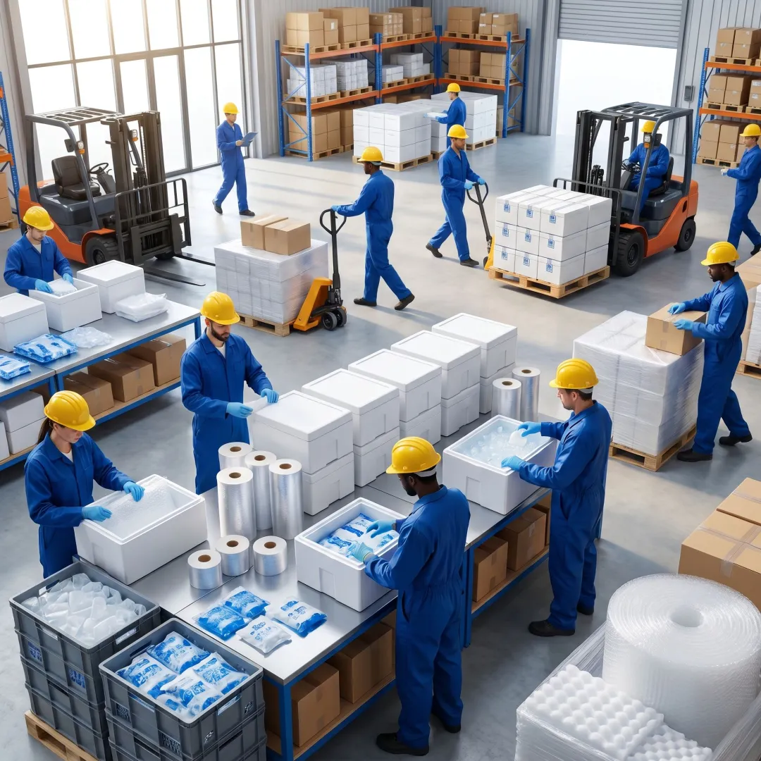 Warehouse team preparing wholesale packaging supplies
