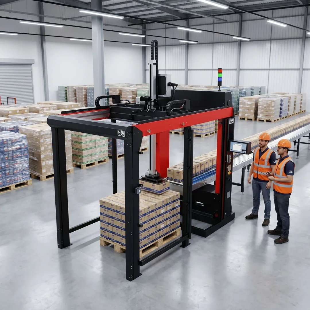 Brenton palletizer operating in a warehouse