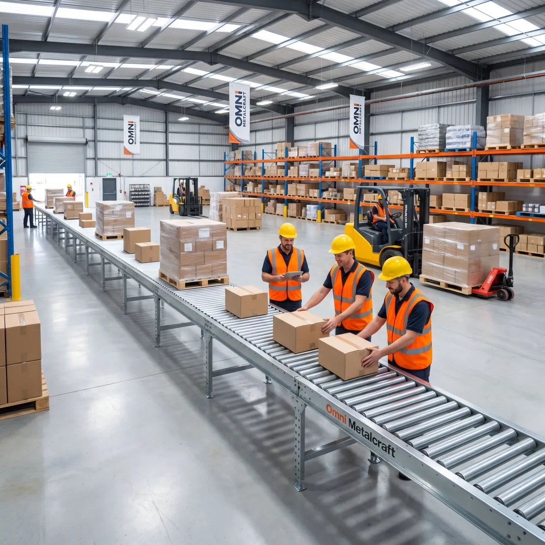 Industrial conveyor system in a warehouse