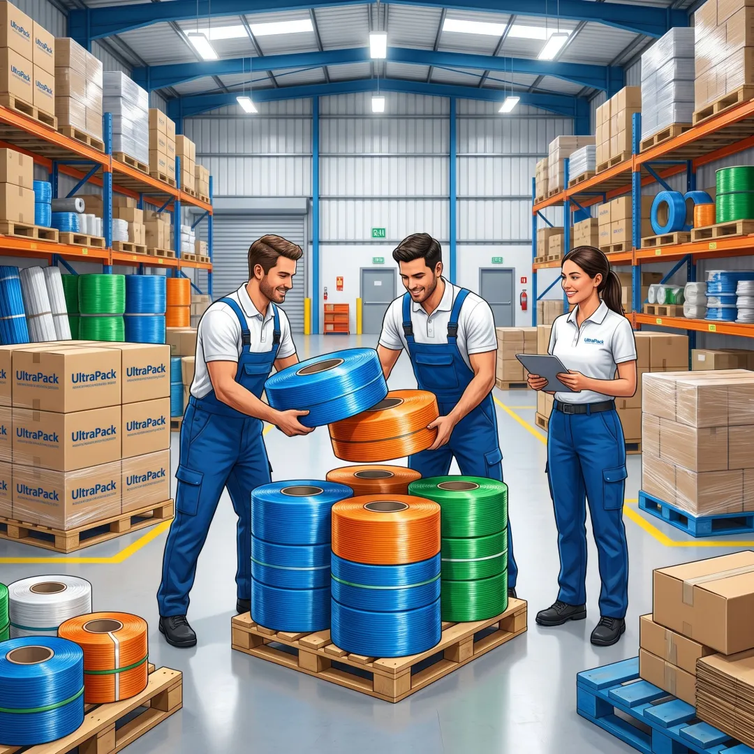Warehouse team preparing polypropylene strapping orders