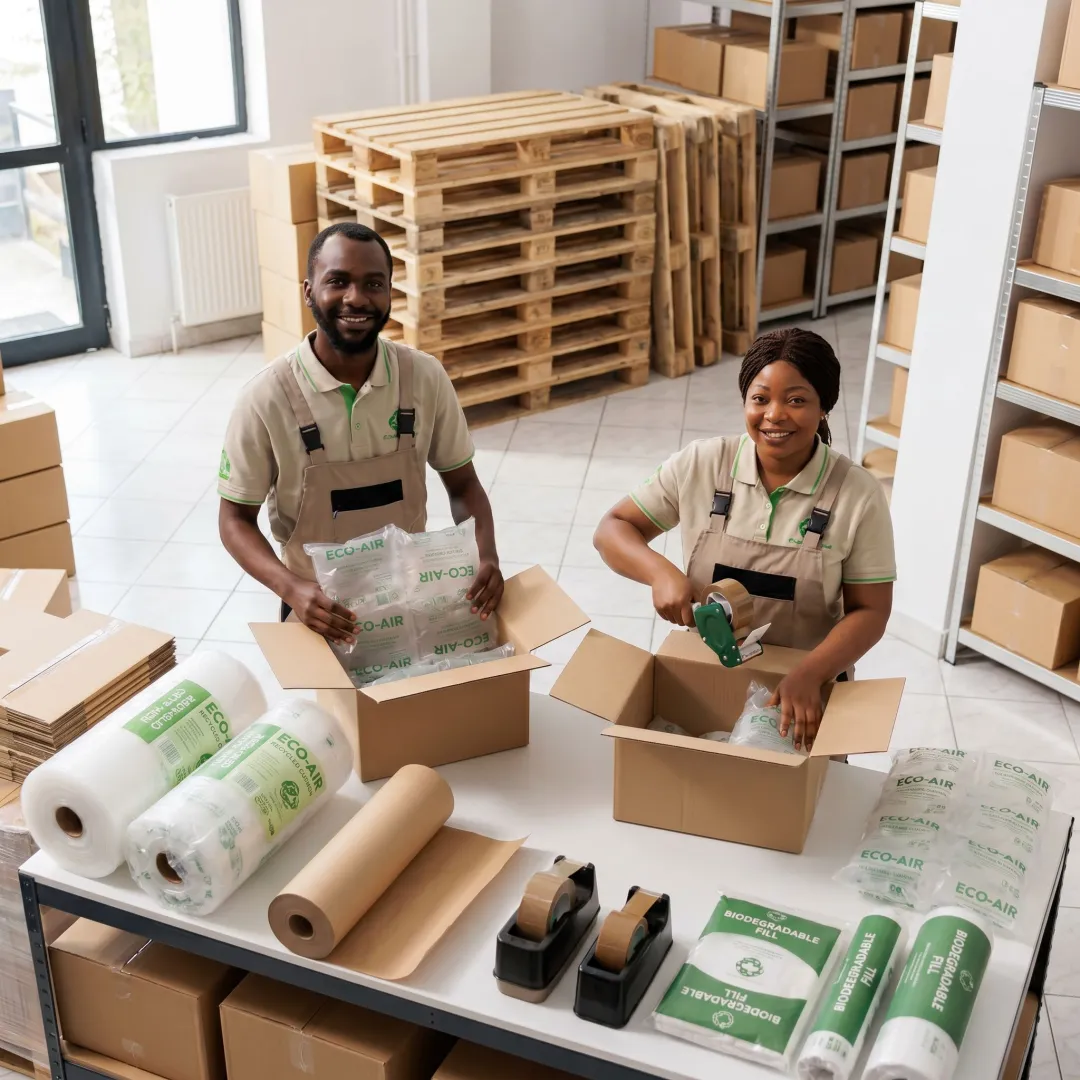 Recycled air cushions used in e-commerce packing