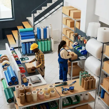 Protective packaging materials staged for warehouse fulfillment