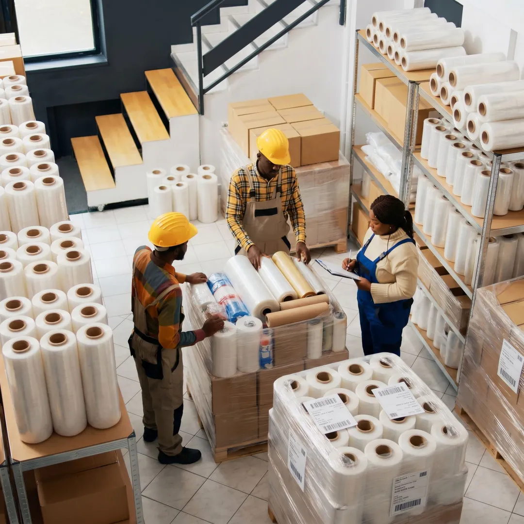 Pallets of wholesale stretch film in warehouse