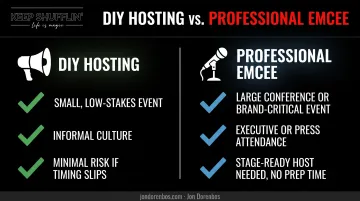DIY hosting versus professional emcee comparison for event planning