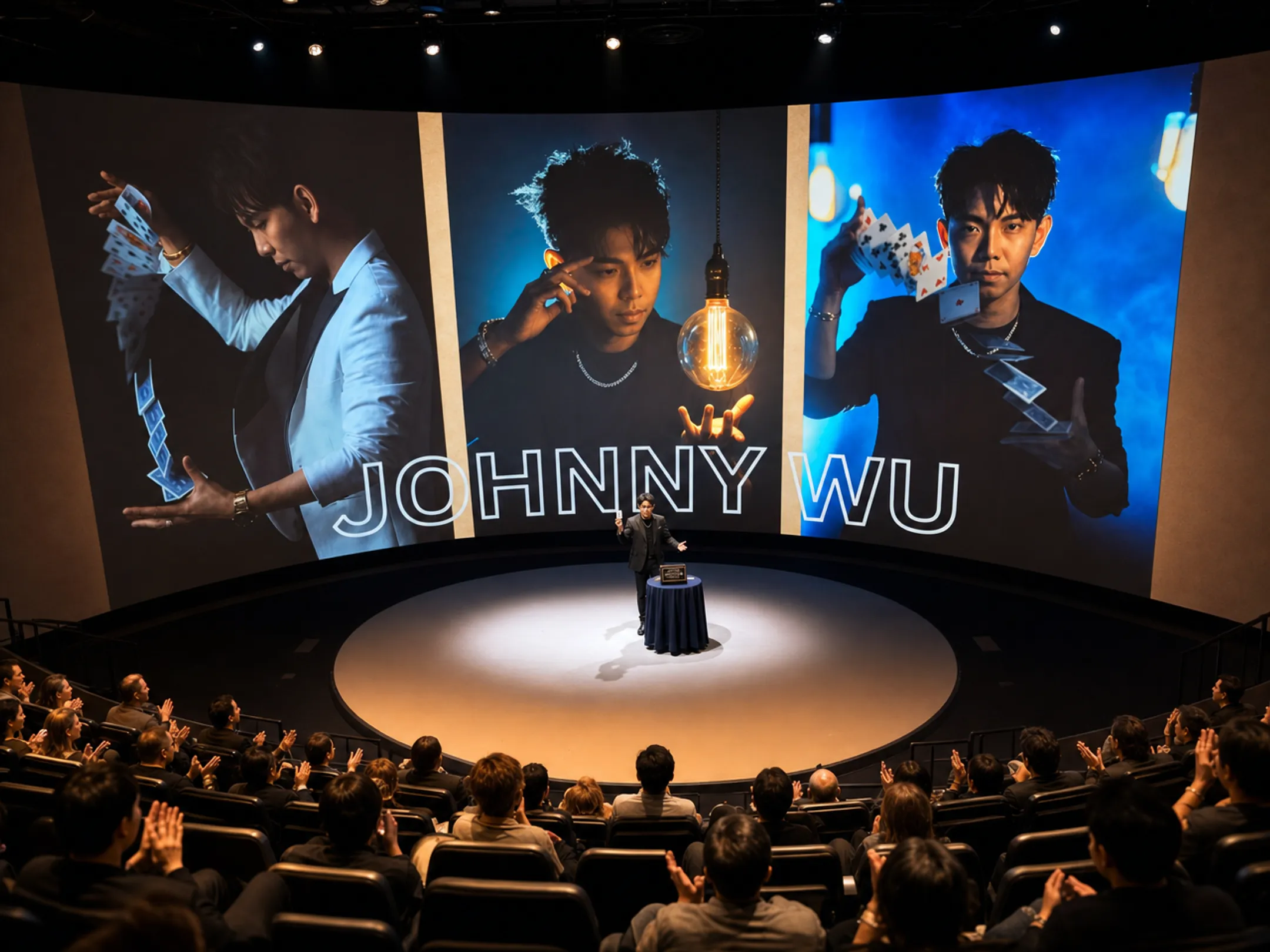 Corporate keynote speaker performing magic-based storytelling on conference stage