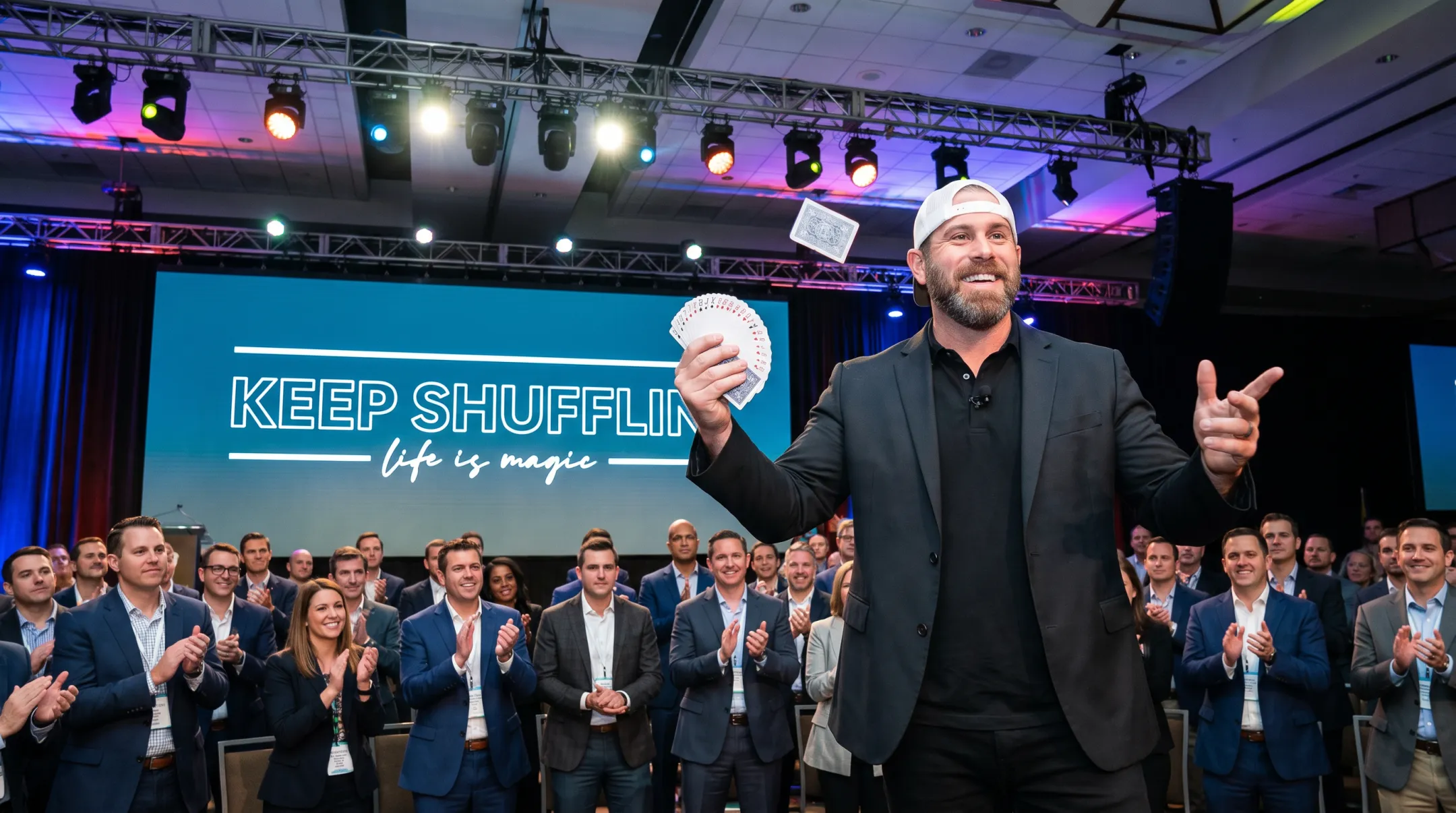 Jon Dorenbos performing magic during keynote leadership storytelling presentation
