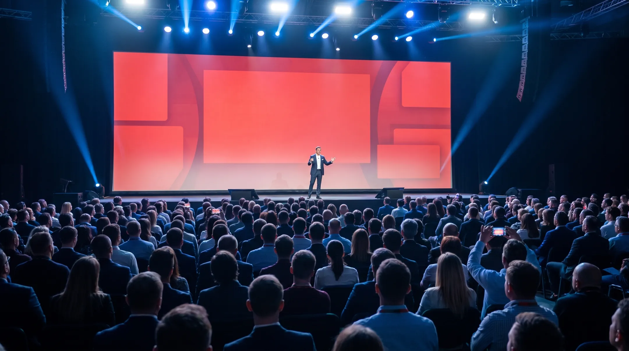 Motivational speaker performing magic and storytelling on corporate stage