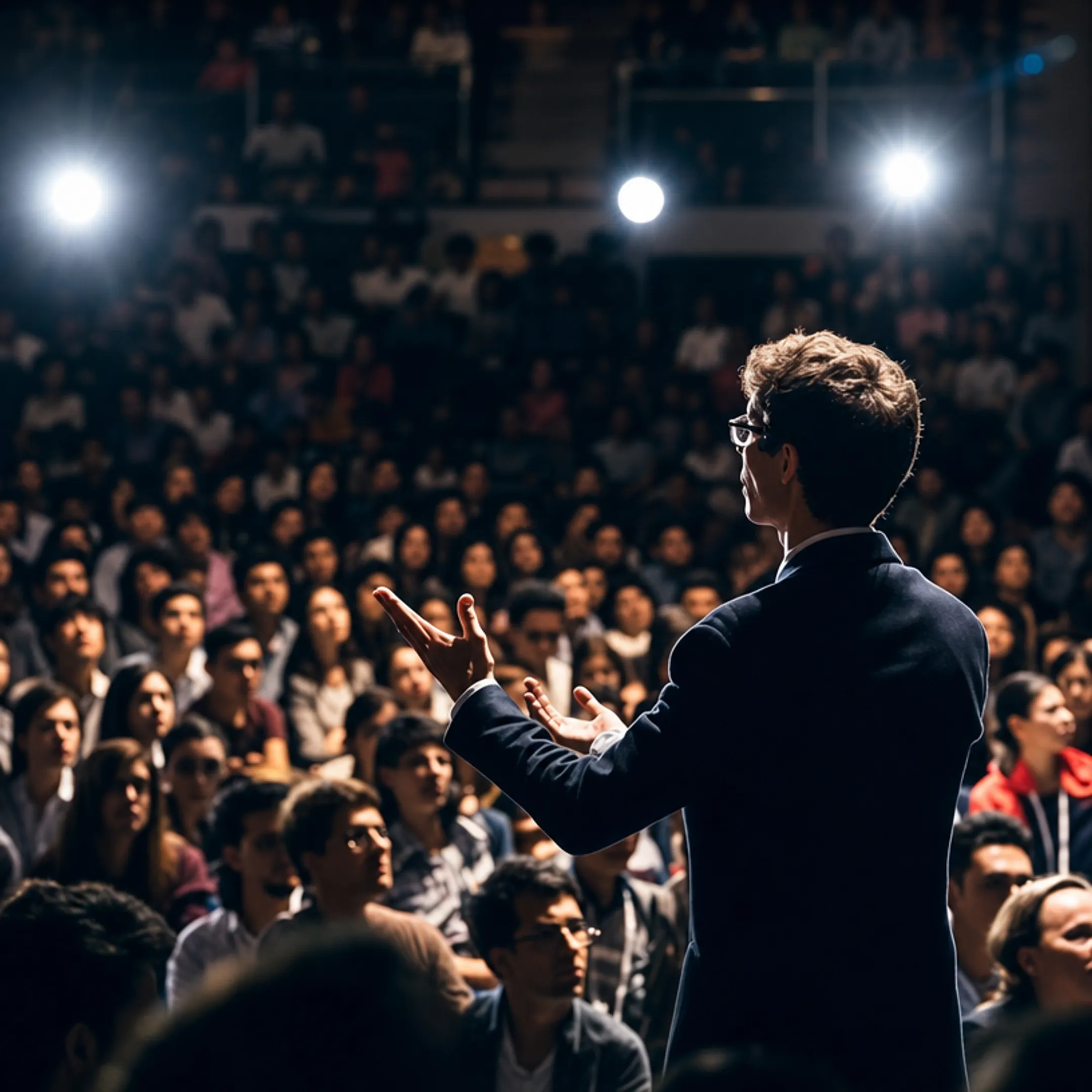 Motivational keynote speaker performing on stage at corporate conference