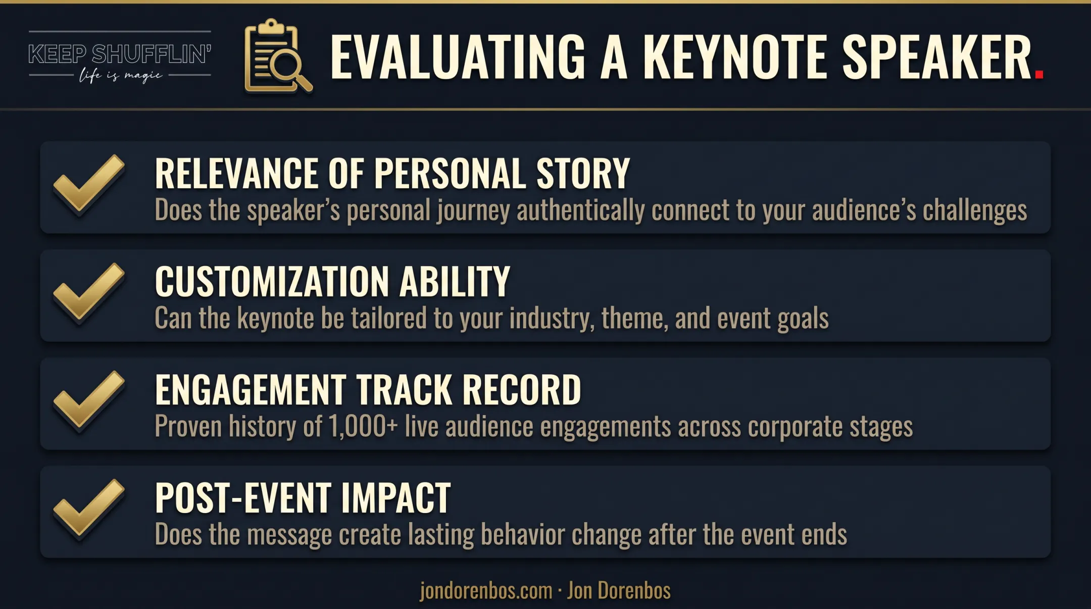 Key criteria checklist for evaluating a corporate motivational speaker
